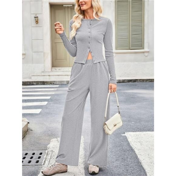 Button-Up Top & Wide Leg Pants Set - Picture 2 of 6